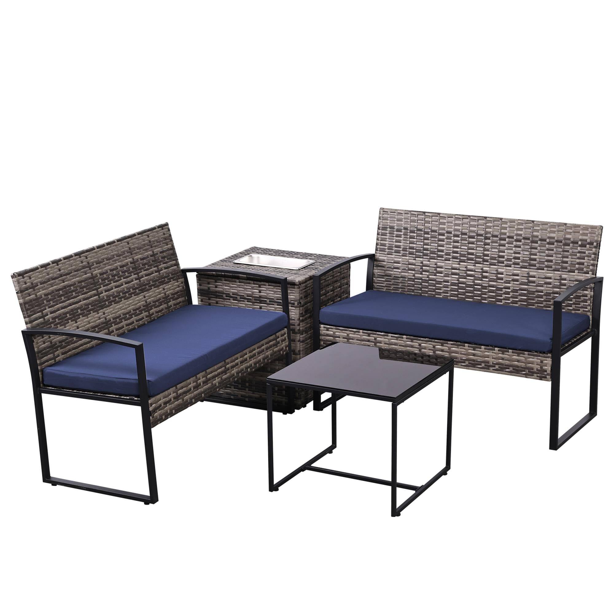 Alt View 1. Boyel Living - Gray Blue 4-Piece Set Outdoor Patio Ice Bucket Set with 2 chairs 1 ice bucket table - Gray.