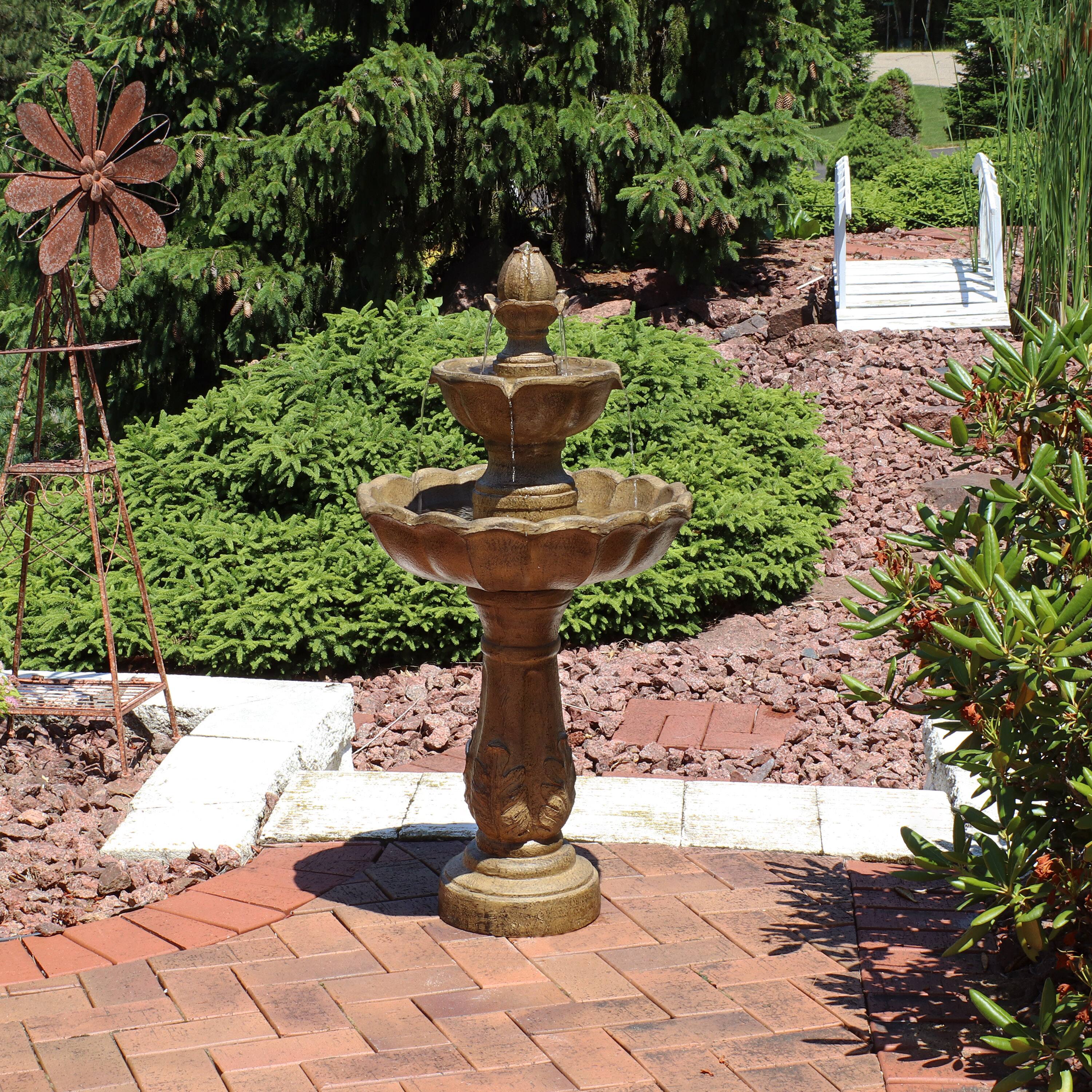 Alt View 4. Sunnydaze - Blooming Flower Resin Outdoor 2-Tier Water Fountain - Light Brown.
