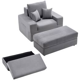 VEVOR - Modular Chaise Lounge Chair, 44-Inch Oversized Corduroy Recliner with Throw Pillows and Armrests - Gray