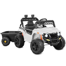 Best Choice Products - Kids 12V Electric Ride-On UTV and Trailer w/ Parent Remote Control, LED Lights - White