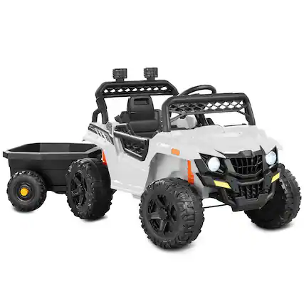 Front. Best Choice Products - Best Choice Products Kids 12V Electric Ride-On UTV and Trailer w/ Parent Remote Control, LED Lights - White - White.