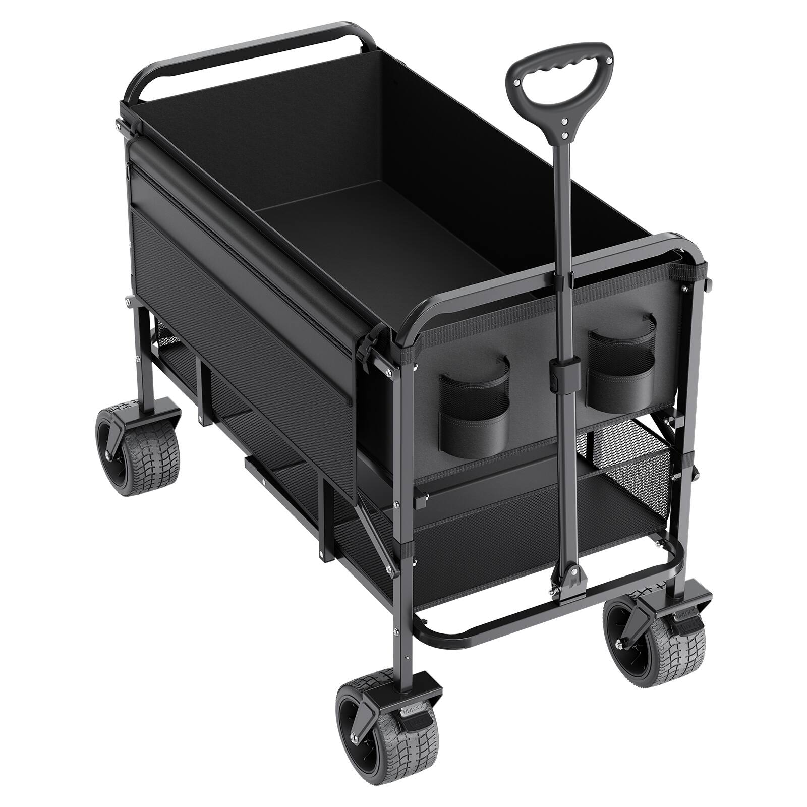 Alt View 5. VEVOR - Double Decker Wagon Collapsible, 400L Heavy Duty Folding Wagon Cart, Extended Long Garden Cart with All-Terrain Wheels - Black.