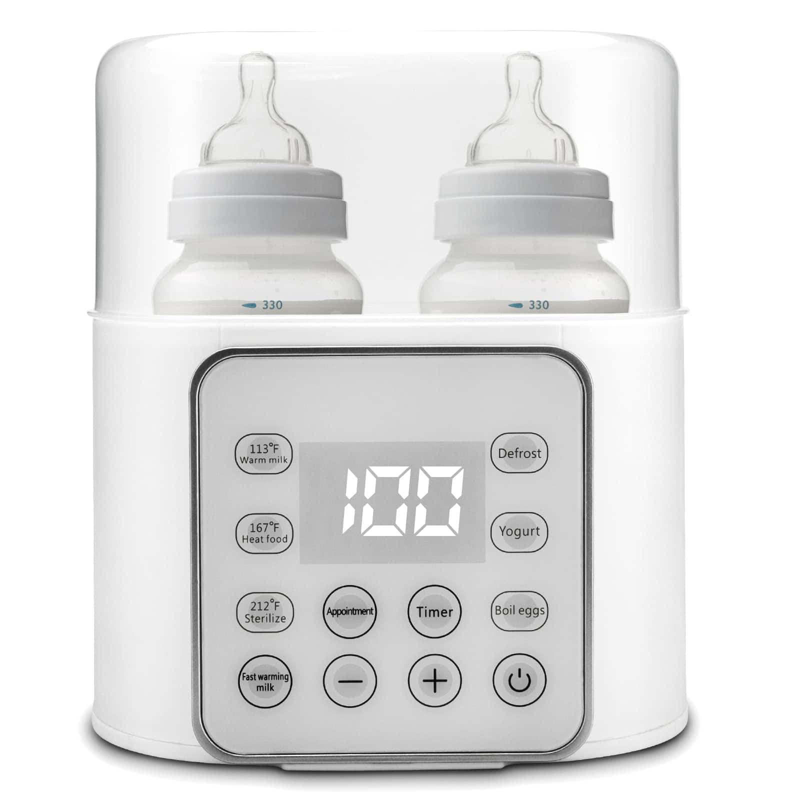 GlowWise - 9-in-1 Baby Bottle Warmer for Twins, Fast Heating for Breast Milk & Food, LCD Display with Accurate Temp , 24H Keep-Warm - White
