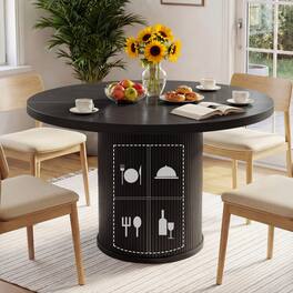 Dyonery - 35 circular four-person dining table, a modern type with double-layer storage space and sliding doors - Black