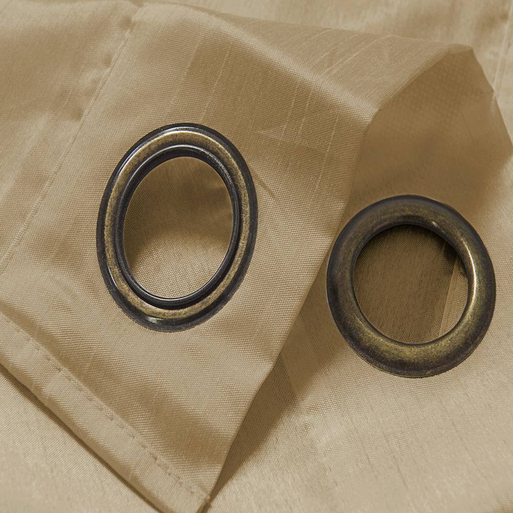 Left. RT Designers Collection - RT Designers Collection Nancy Faux Silk Grommet Curtain Panel - 54" x 84" in Elegant Gold - Gold.