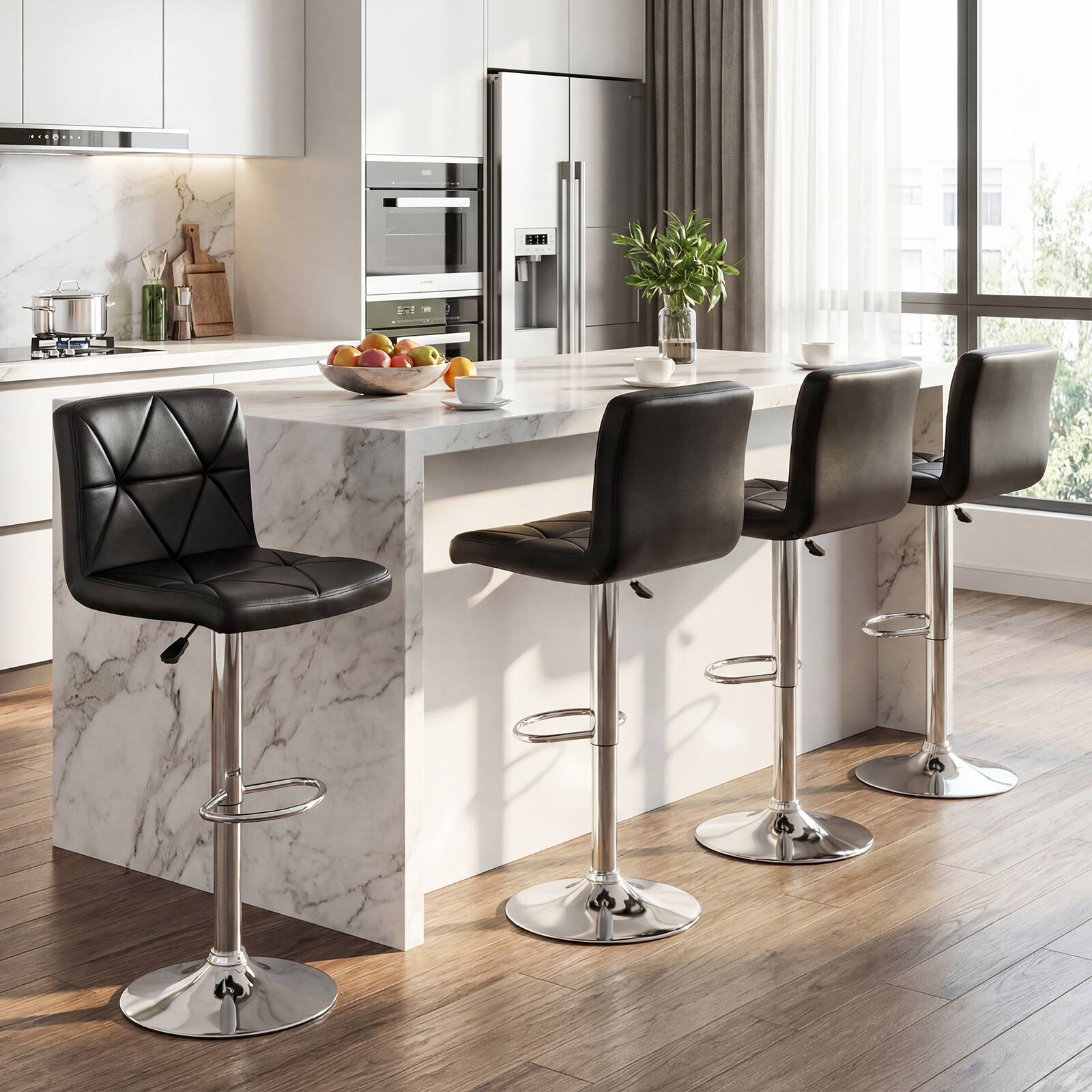 Alt View 1. Gymax - Gymax Bar Stools Set of 4 Adjustable Swivel Barstools w/Back & Footrest for Kitchen - Black.