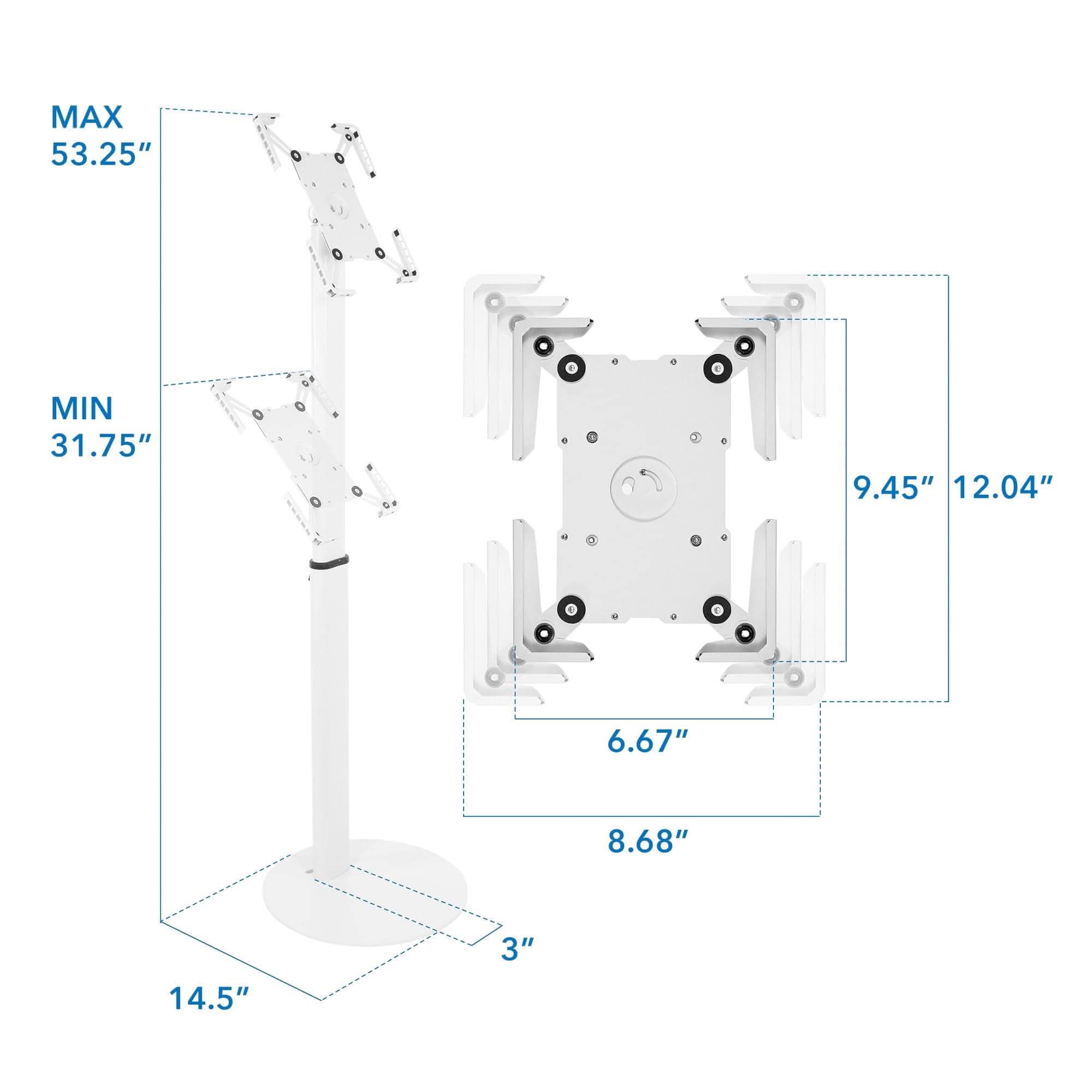 MAX 53.25"  
MIN 31.75"  
9.45"  
12.04"  
6.67"  
8.68"  
14.5"  
3"
