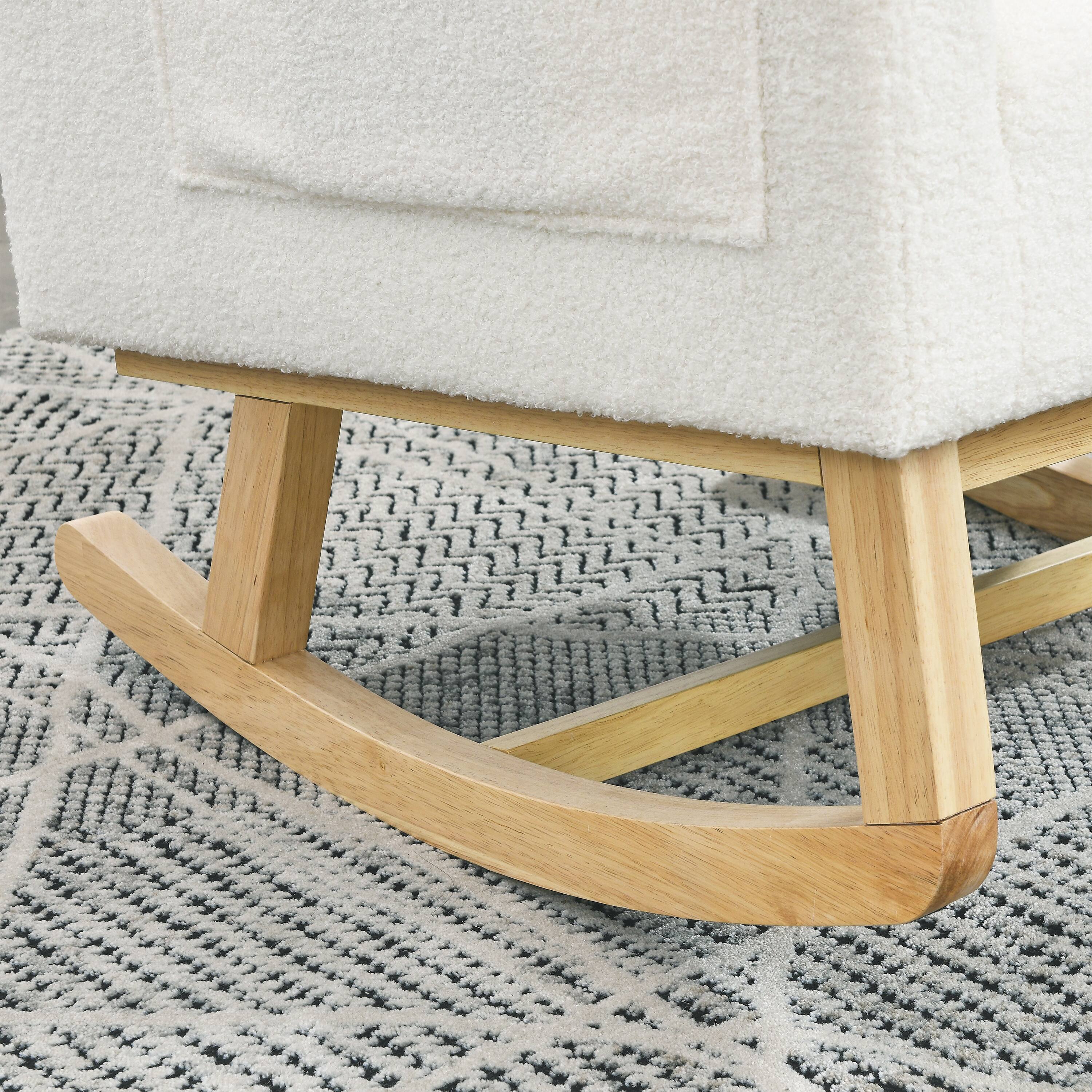 Back. GOODSILO - Modern Accent High Back Living Room Casual Armchair Rocker with Lumbar Pillow & Side Pockets - Ivory.