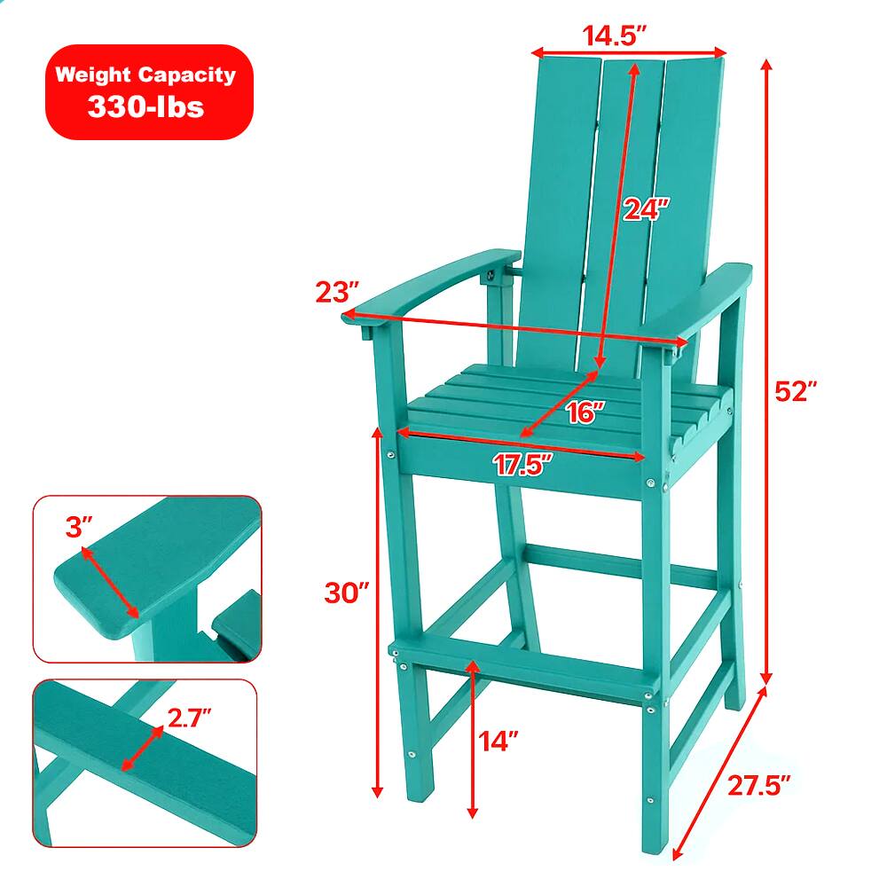 Left. Hivvago - Outdoor High Adirondack Bar Chair with Backrest for Patio or Backyard - Turquoise.