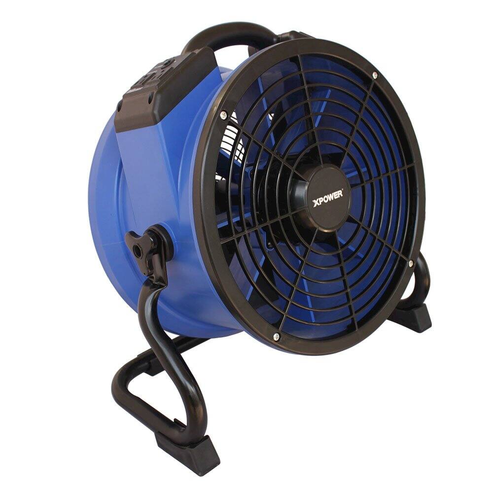 Angle. XPOWER - 1/4 HP 1720 CFM High Temperature Sealed Motor Axial Air Mover, Blower, Fan - Blue.