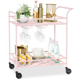 Best Choice Products - 2-Tier Rolling Bar Cart Indoor/Outdoor w/ Storage Shelves, Wine Rack, Lockable Wheels - Pink