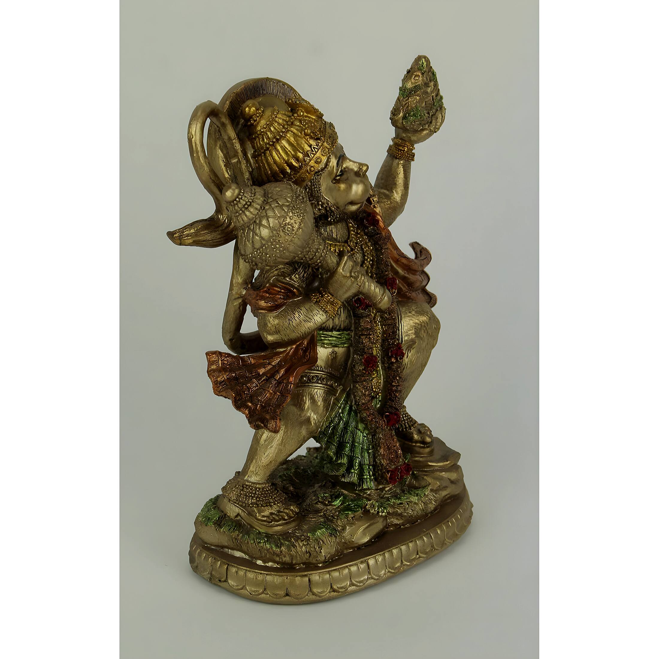 Alt View 1. Zeckos - Gold Finish Flying Hanuman Carrying Herb Bearing Mountain Statue 8.75 Inches High - Gold.