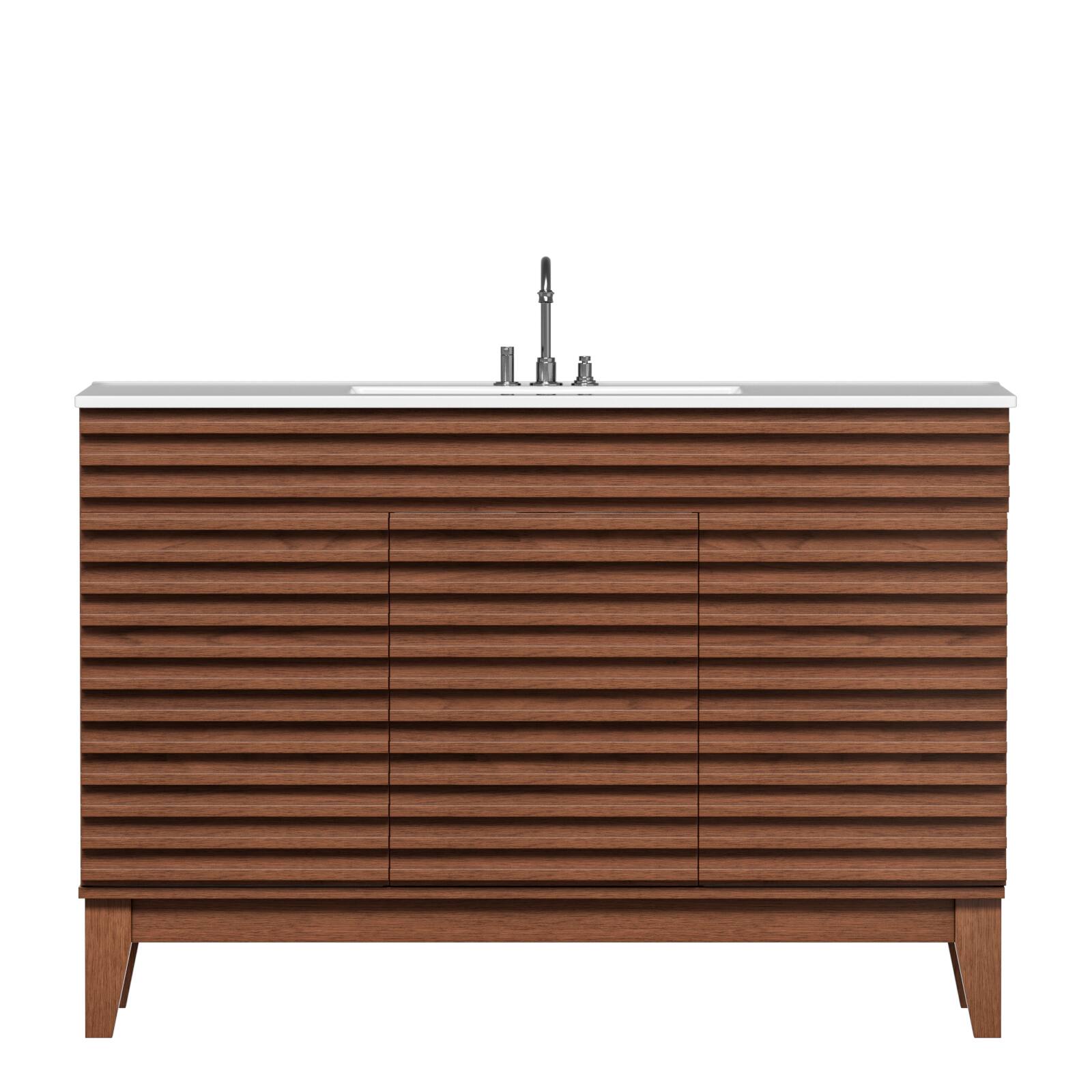 Alt View 5. Roomtec - Roomtec 48-in W Walnut Freestanding Bathroom Vanity with Undermount Ceramic Sink and 2-Level Storage - Walnut.