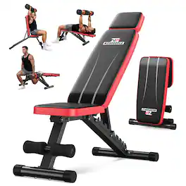 FED Fitness - Foldable Adjustable Weight Bench, 660LBS, 8 Backrest Positions for Chest, Shoulder, Arm Workout - Black red