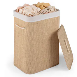 Costway - 19 Gal Capacity Clothes Hamper Bamboo Laundry Hamper with Removable Liner - Natural