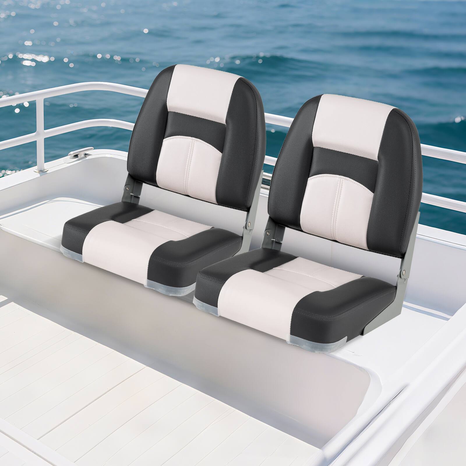 Alt View 3. Gymax - Gymax 2-Pack Boat Seats Waterproof PVC Leather Cabin Seating w/ Thick Sponge Padding - grey.