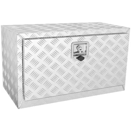 Front. VEVOR - Underbody Truck Box, 30"×14"×16" Pickup Storage Box, Heavy Duty Aluminum Diamond Plate Tool Box with Lock and Keys - Silver.
