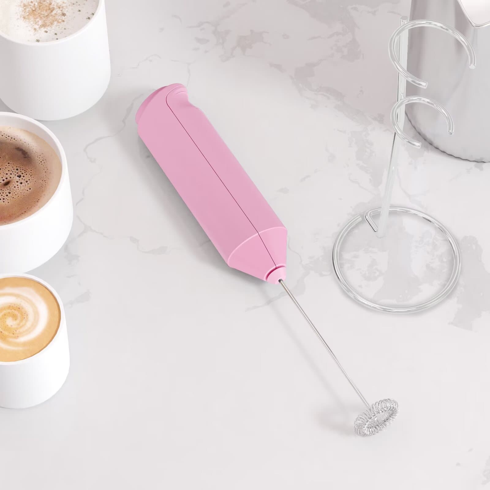 Tooloton - Handheld Milk Frother, Mini Foam Maker for Coffee, Matcha and Hot Chocolate, Stand Included - Pink