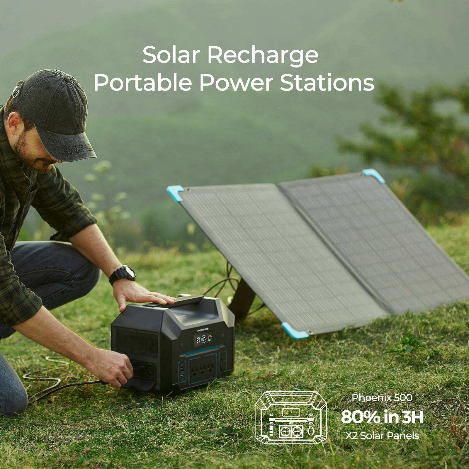 Solar Recharge Portable Power Stations #L 5100 80% in 3H X2 Solar Panels