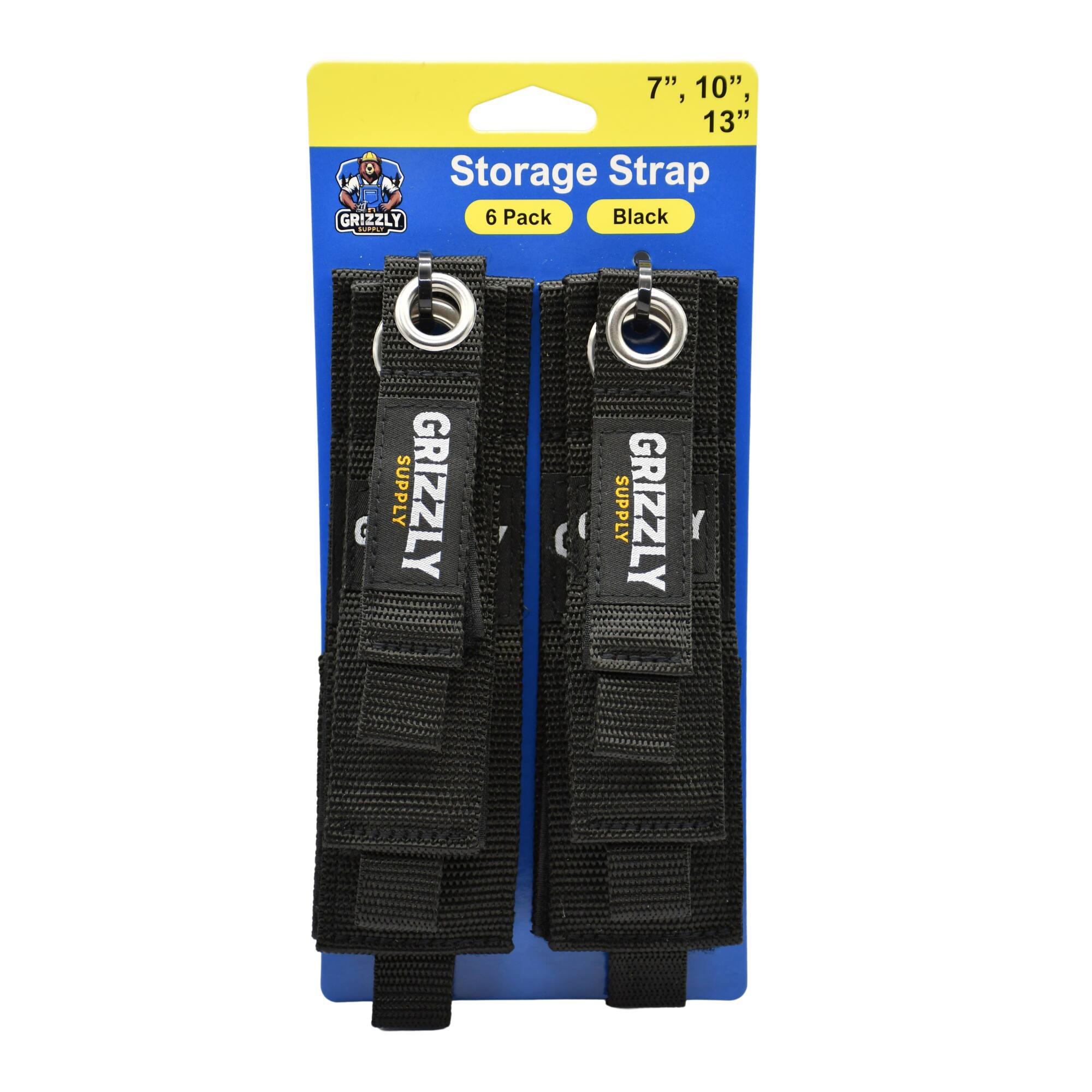 GRIZZLY 6 Pack Black 7", 10", 13" Storage Strap