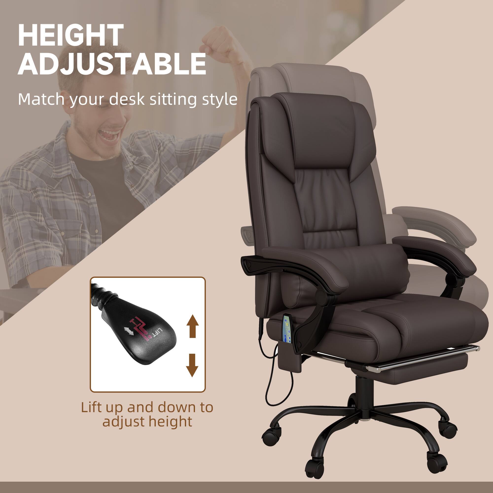 HEIGHT ADJUSTABLE  
Match your desk sitting style  

Lift up and down to adjust height