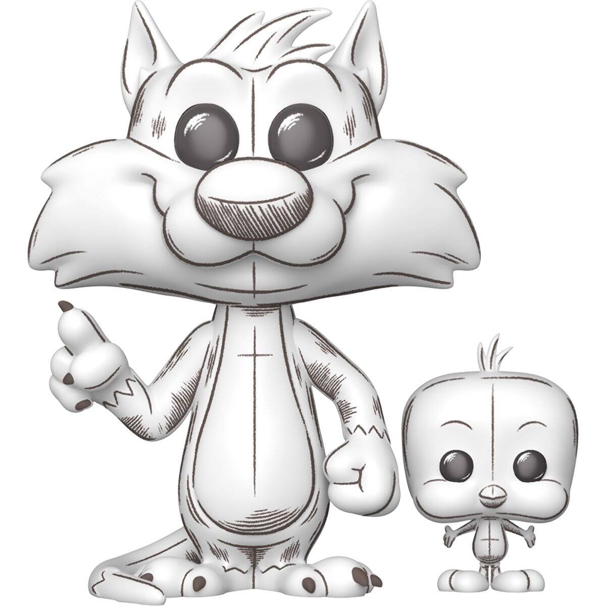 Angle. Funko - Funko POP! & Buddy: Looney Tunes - Sylvester & Tweety, Sketched   - COLLECTIBLES - Multicolor.