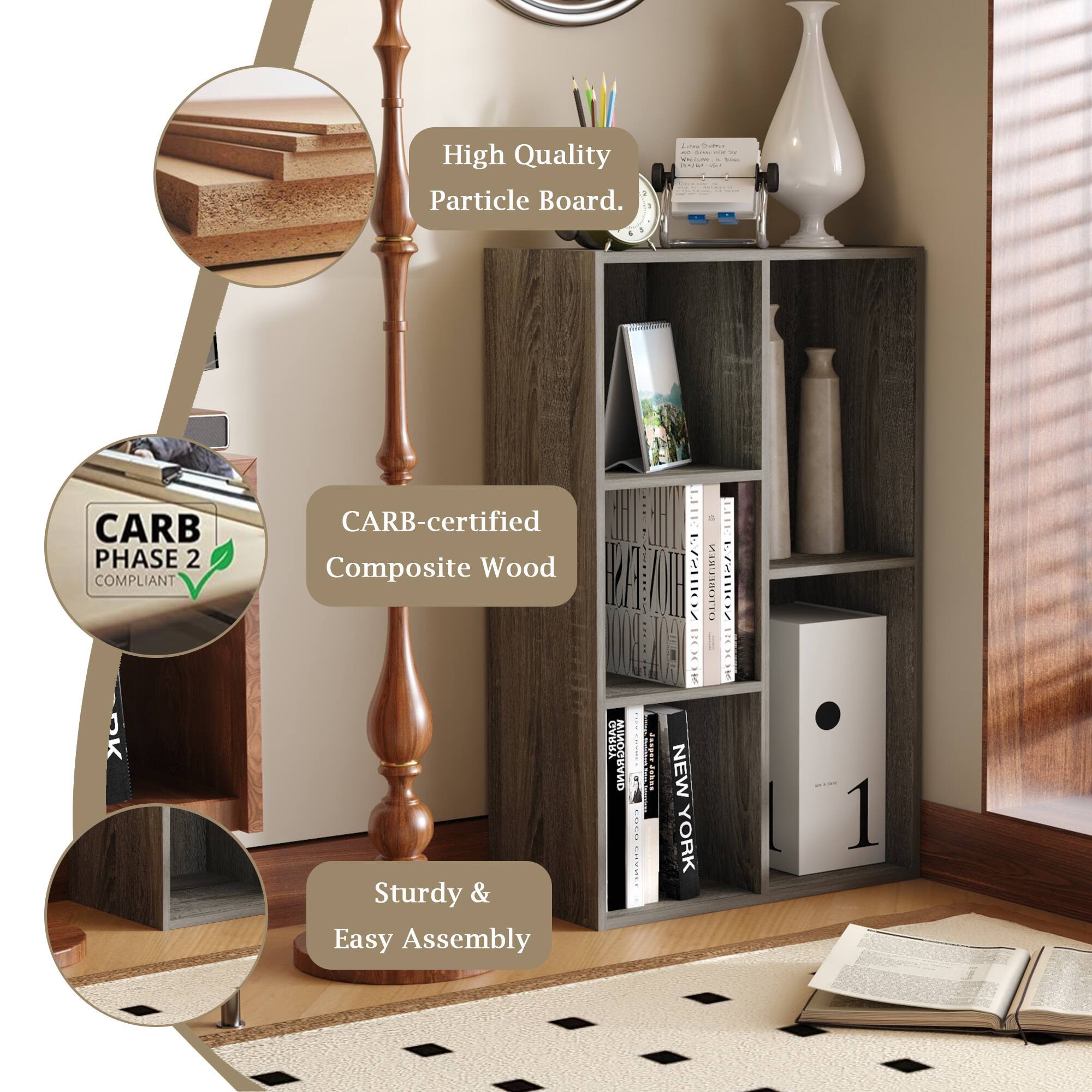 - High Quality Particle Board
- CARB-certified Composite Wood
- Sturdy & Easy Assembly