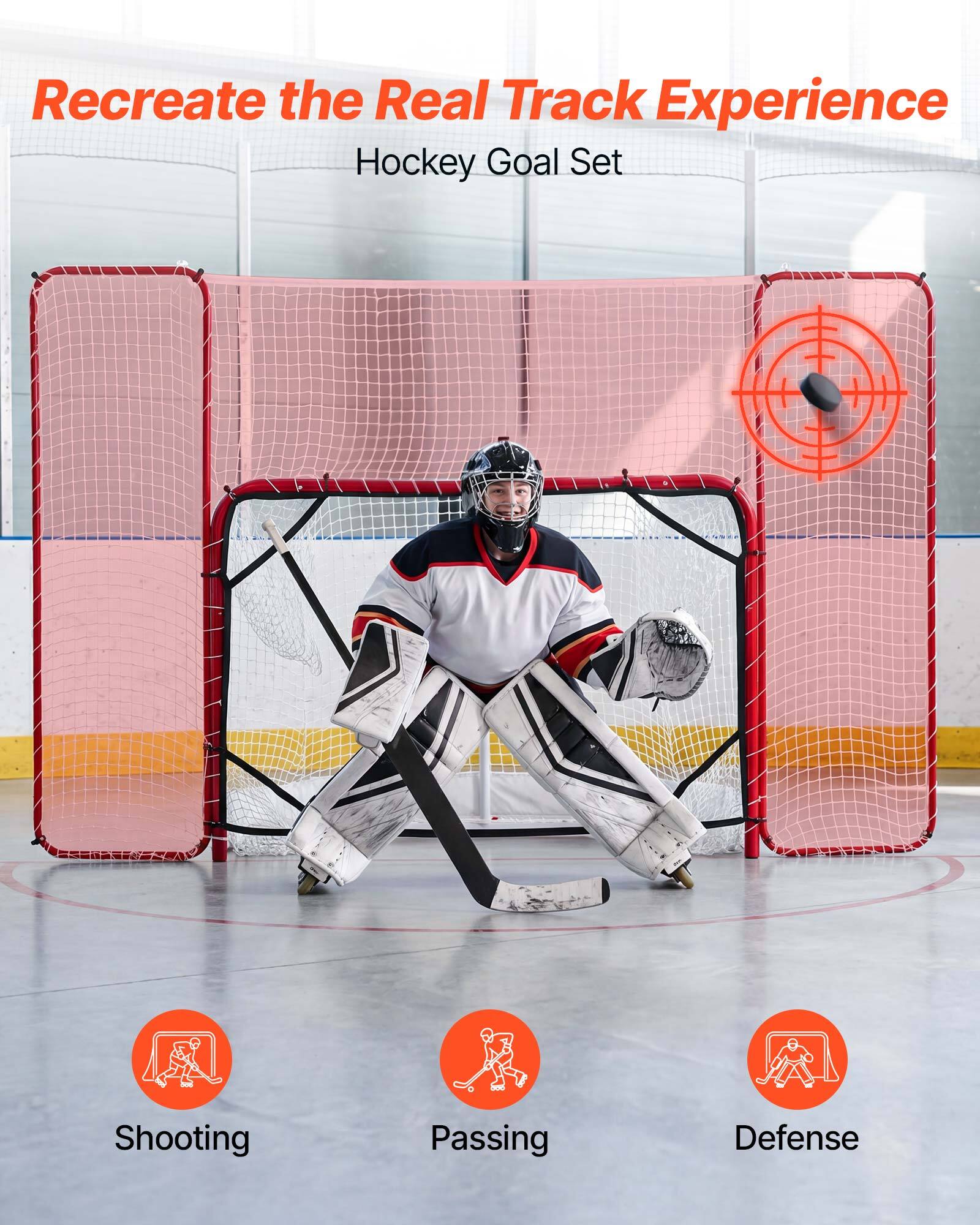 Recreate the Real Track Experience  
Hockey Goal Set  

- Shooting  
- Passing  
- Defense