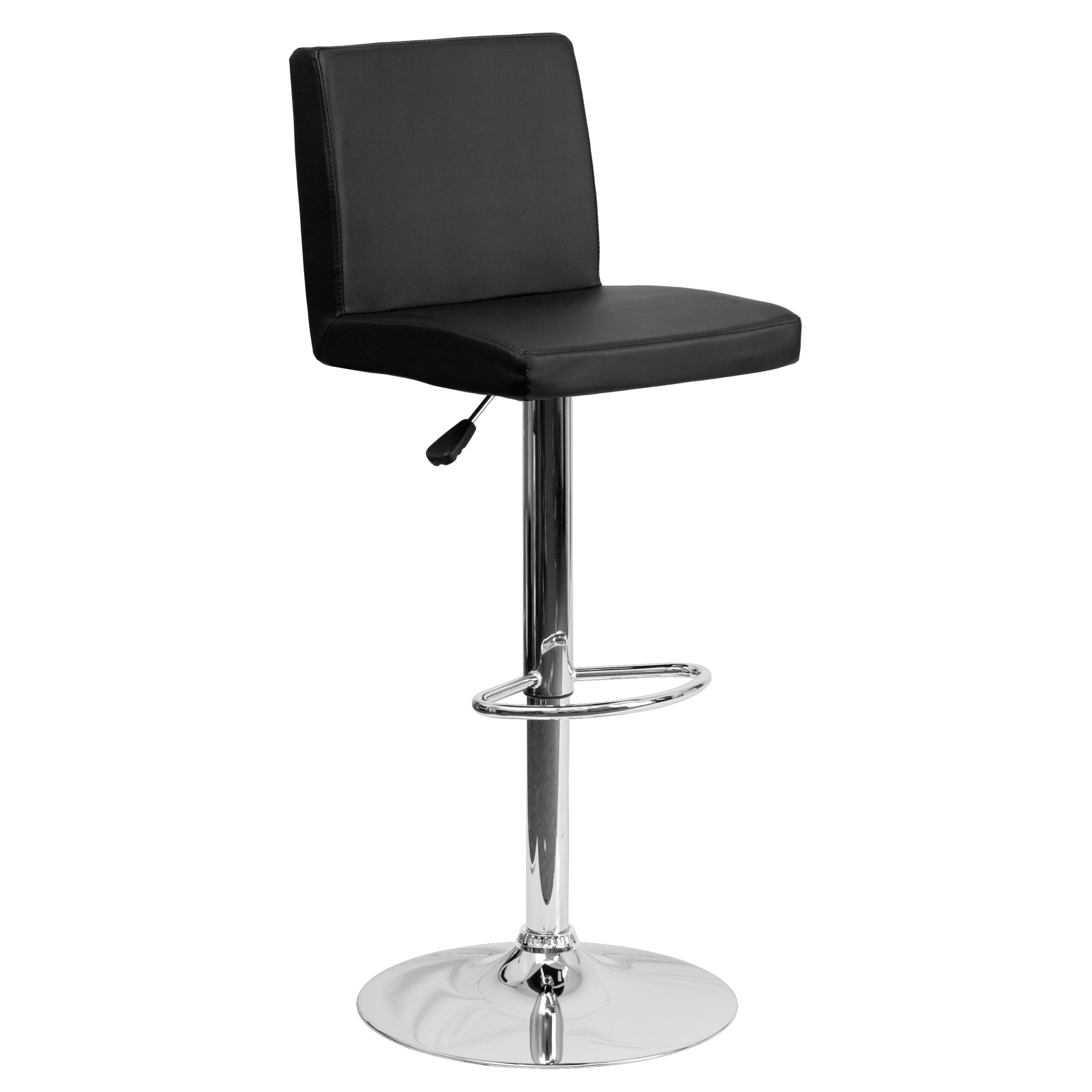 Alt View 1. Emma + Oliver - Panel Back Adjustable Height Barstool with Chrome Base - Black.