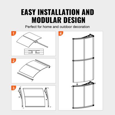 40x120 Inch Polycarbonate Door Awning Canopy | Brown With Black Brackets | Wall-Mounted