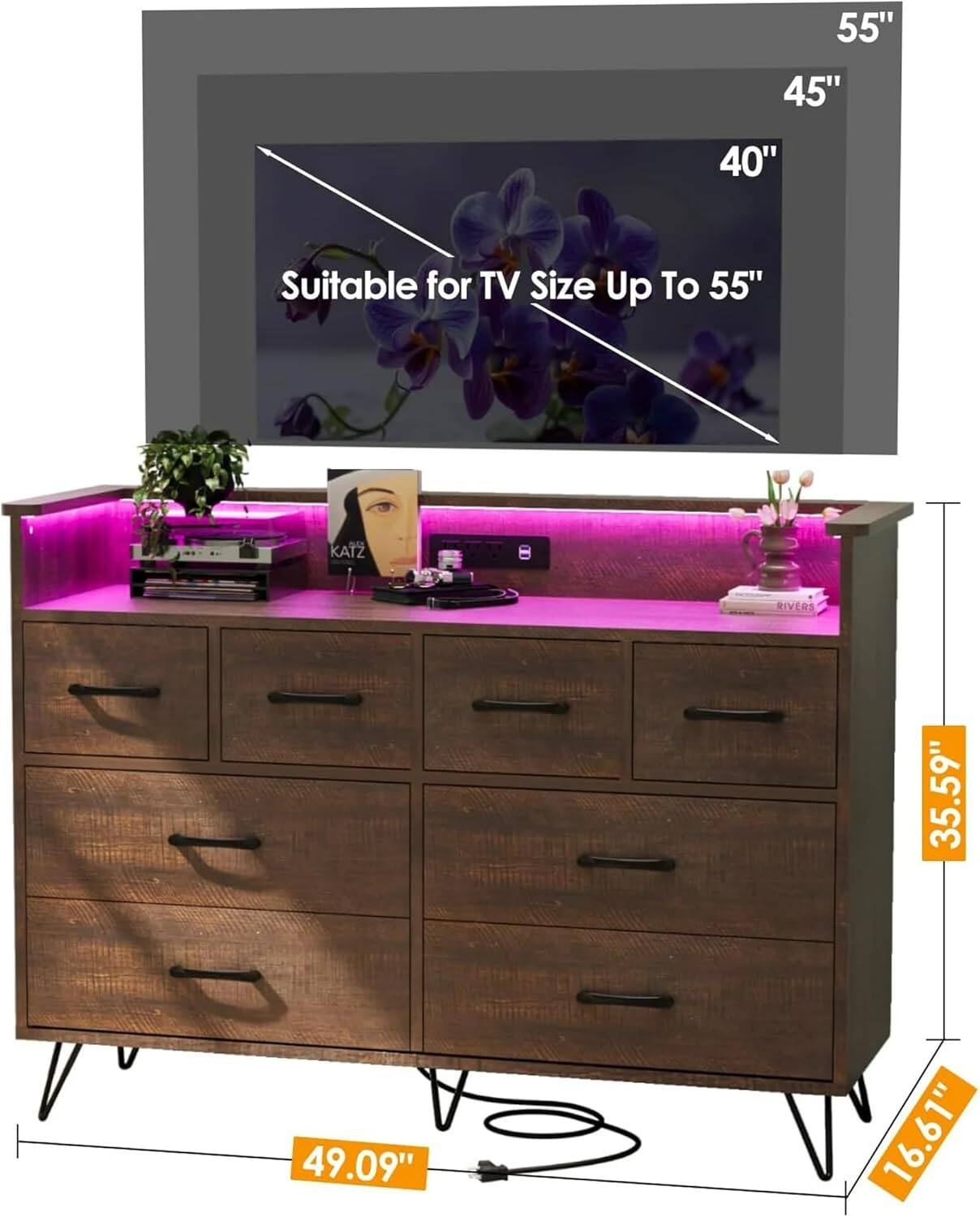 - Suitable for TV Size Up To 55"
- 55"
- 45"
- 40"
- 49.09"
- 35.59"
- 16.61"