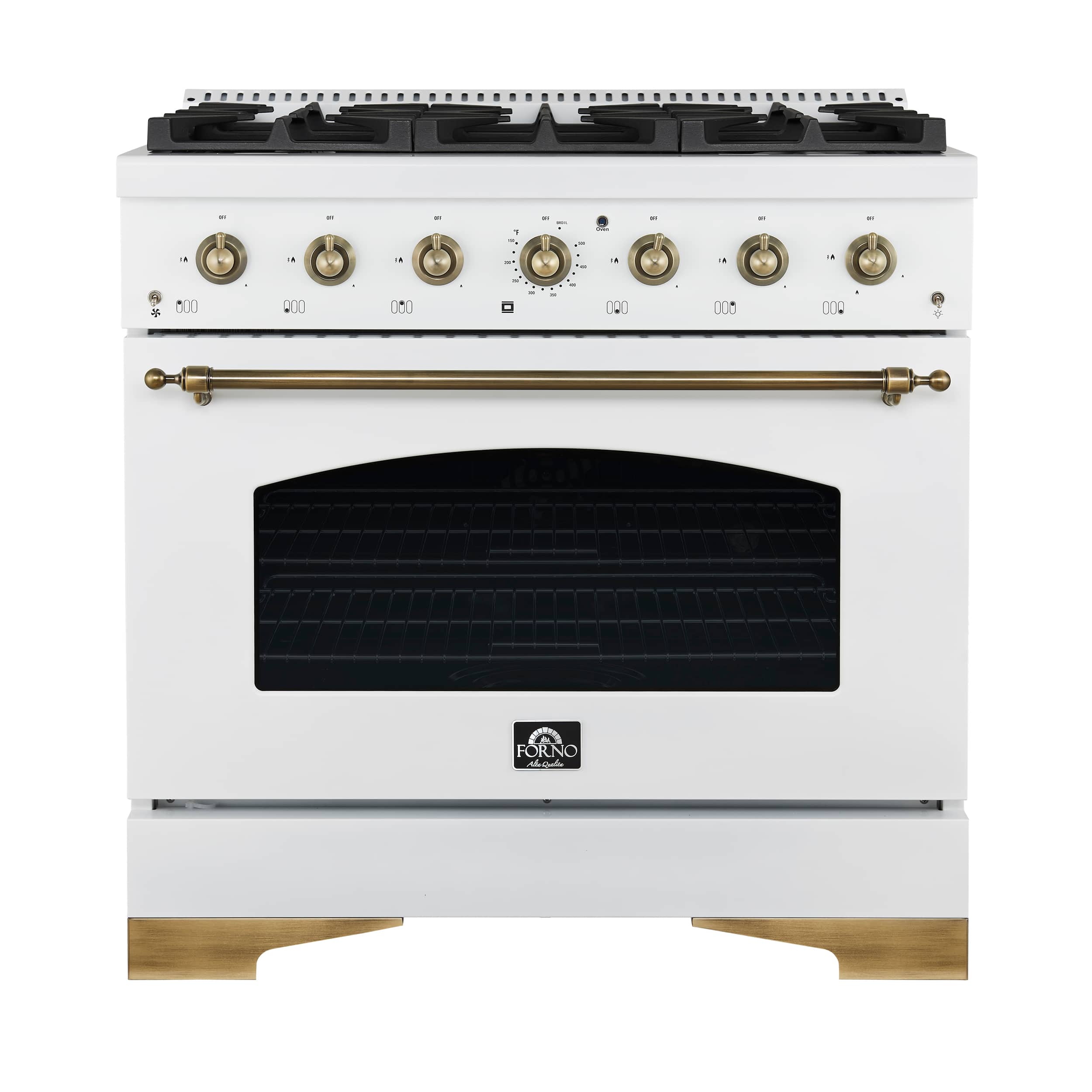 Forno Appliances - Antico 4.5 Cu. Ft. Freestanding Gas Range with Antique Brass Accents - White
