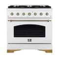 Forno Appliances - 36 in. Wide 6 Burner Antico 4.5 Cu. Ft. Freestanding Gas Range with Antique Brass Accents - White