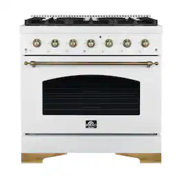 Forno Appliances - Antico 4.5 Cu. Ft. Freestanding Gas Range with Antique Brass Accents - White