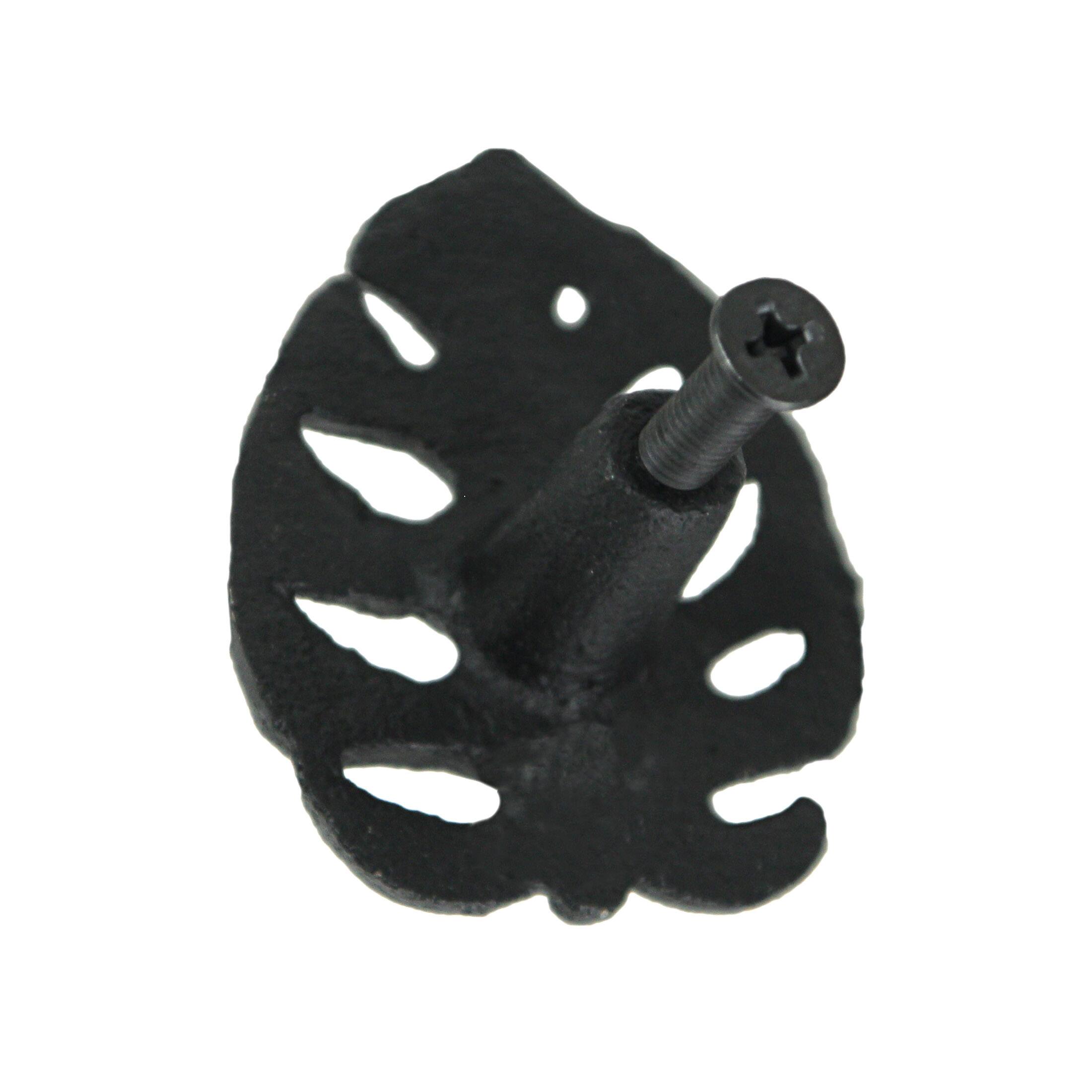 Alt View 2. Zeckos - Set of 6 Black Cast Iron Monstera Leaf Drawer Pulls Decorative Cabinet Knobs - Black.