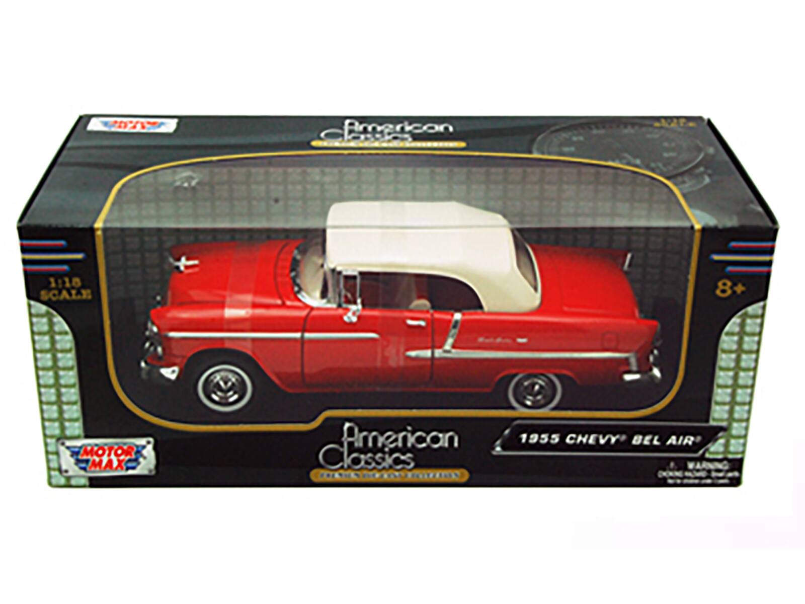 ChA American 1:18 SCALE 8+ MOTOR MAX American Classics 1955 CHEVY BEL AIR WARNING