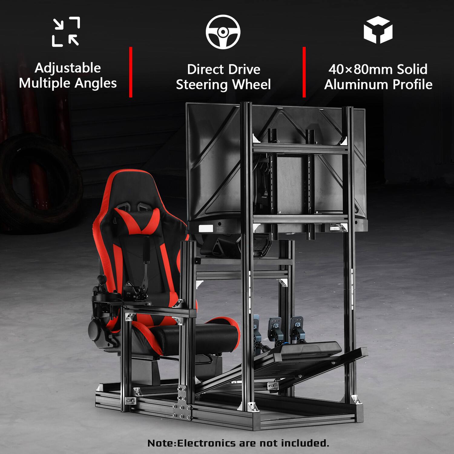 Dardoo Adjustable Racing Simulator Cockpit with Monitor Mount & Red ...