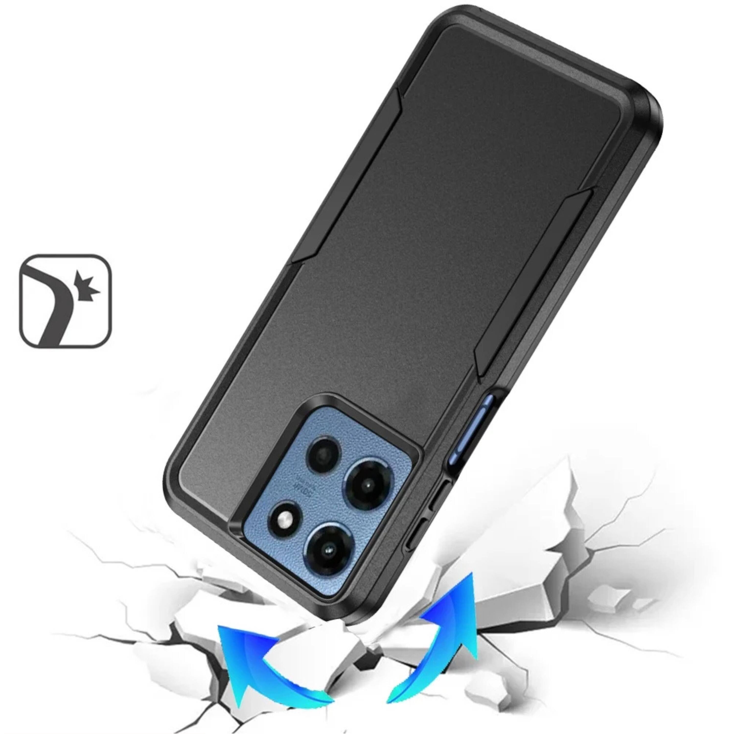 Left. Kitcheniva - Fused Rugged Shockproof Phone Case With Tempered Glass For Moto G 2025/2026/G Play 2026 Black - Black.
