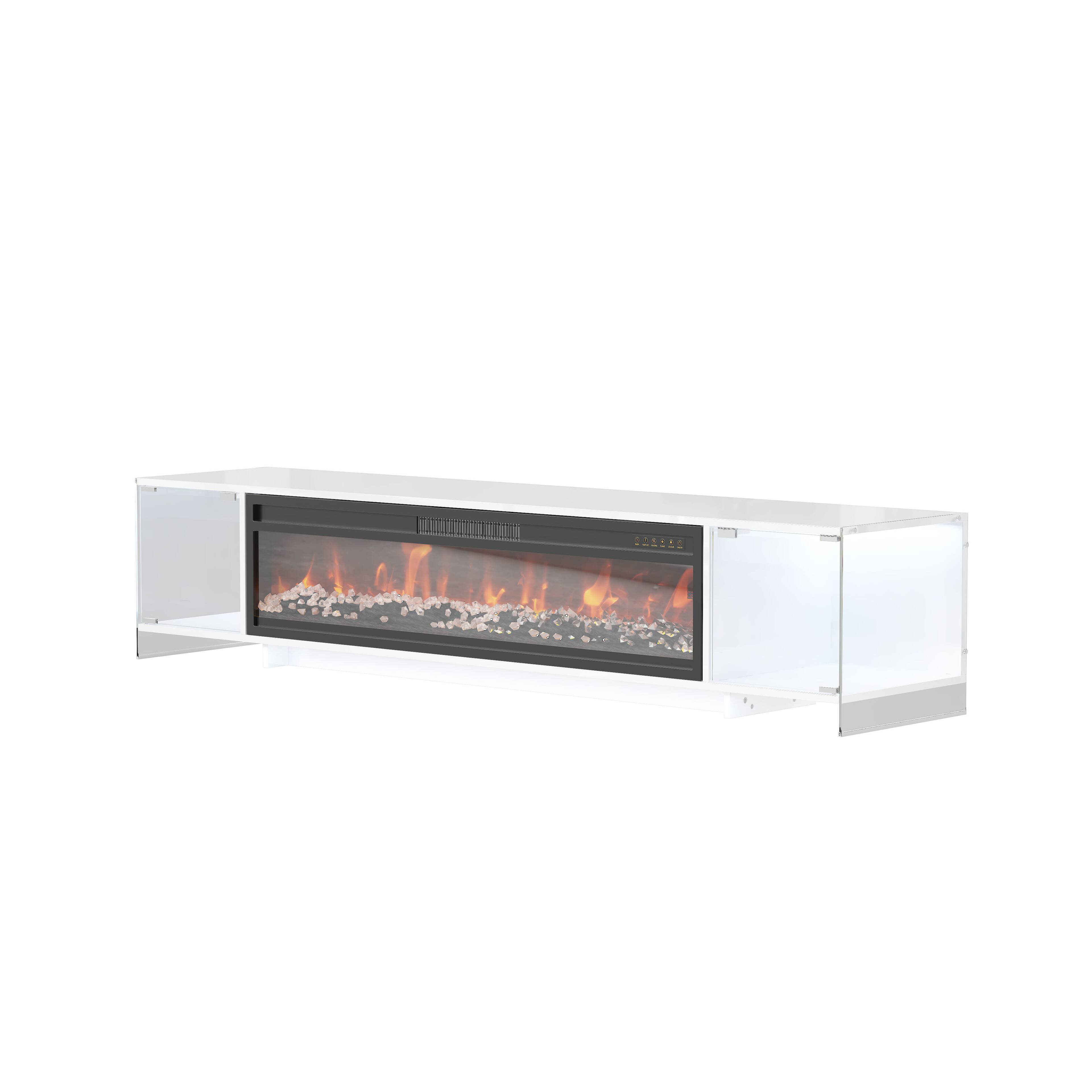 Back. Famapy - 70.9-Inch Fireplace TV Stand with 46-Inch Electric Fireplace, Glass Display Cabinets and 3-Color LED Lights - White.