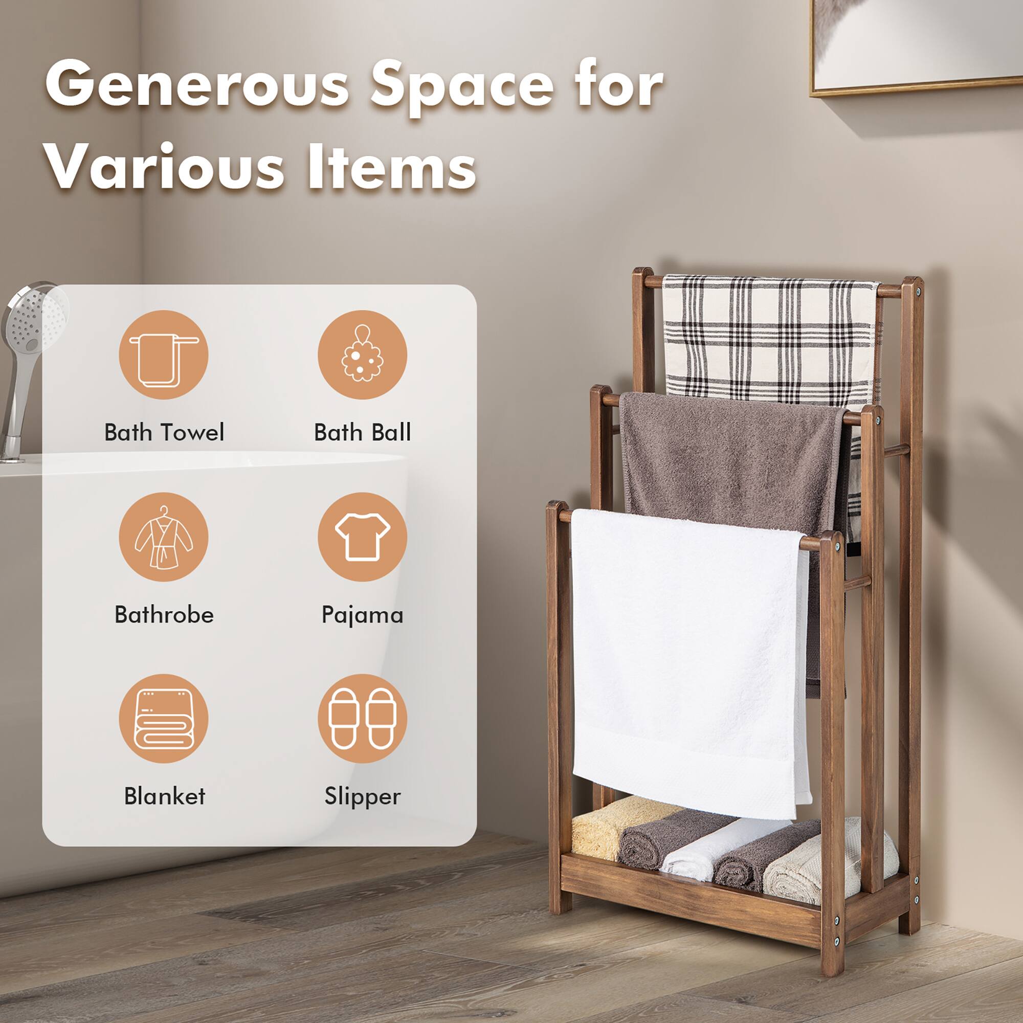 Generous Space for Various Items

- Bath Towel
- Bath Ball
- Bathrobe
- Pajama
- Blanket
- Slipper