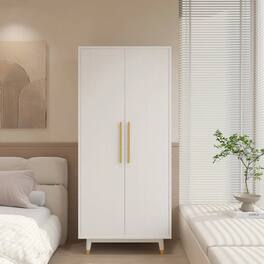 Hivvago - Mid-Century Modern 2-Door Bedroom Armoire Wardrobe Cabinet - White