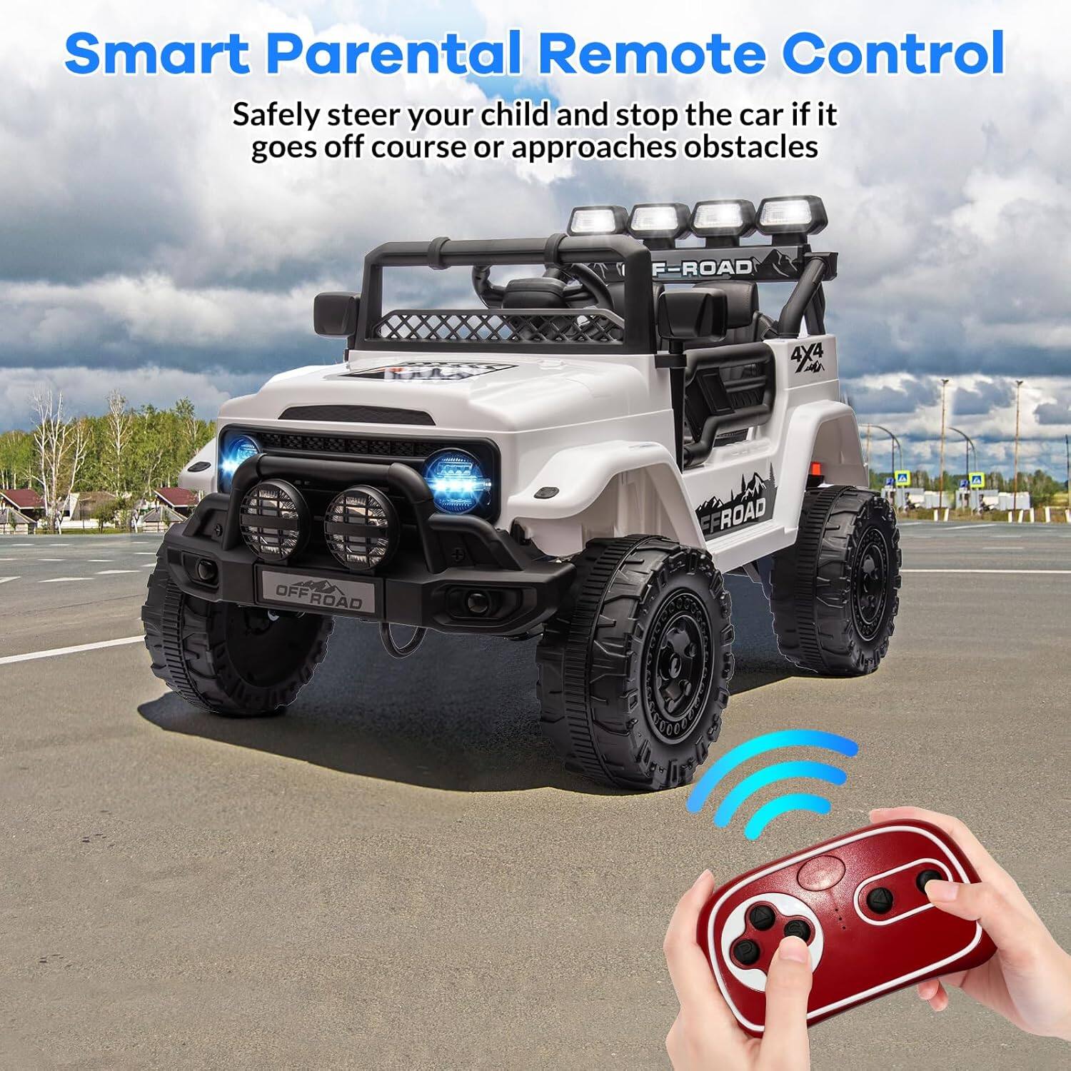 Smart Parental Remote Control  
Safely steer your child and stop the car if it goes off course or approaches obstacles