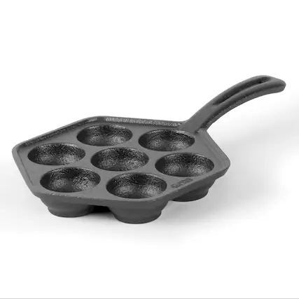 Front. Commercial Chef - COMMERCIAL CHEF Cast Iron Danish Aebleskiver Pan - Black.