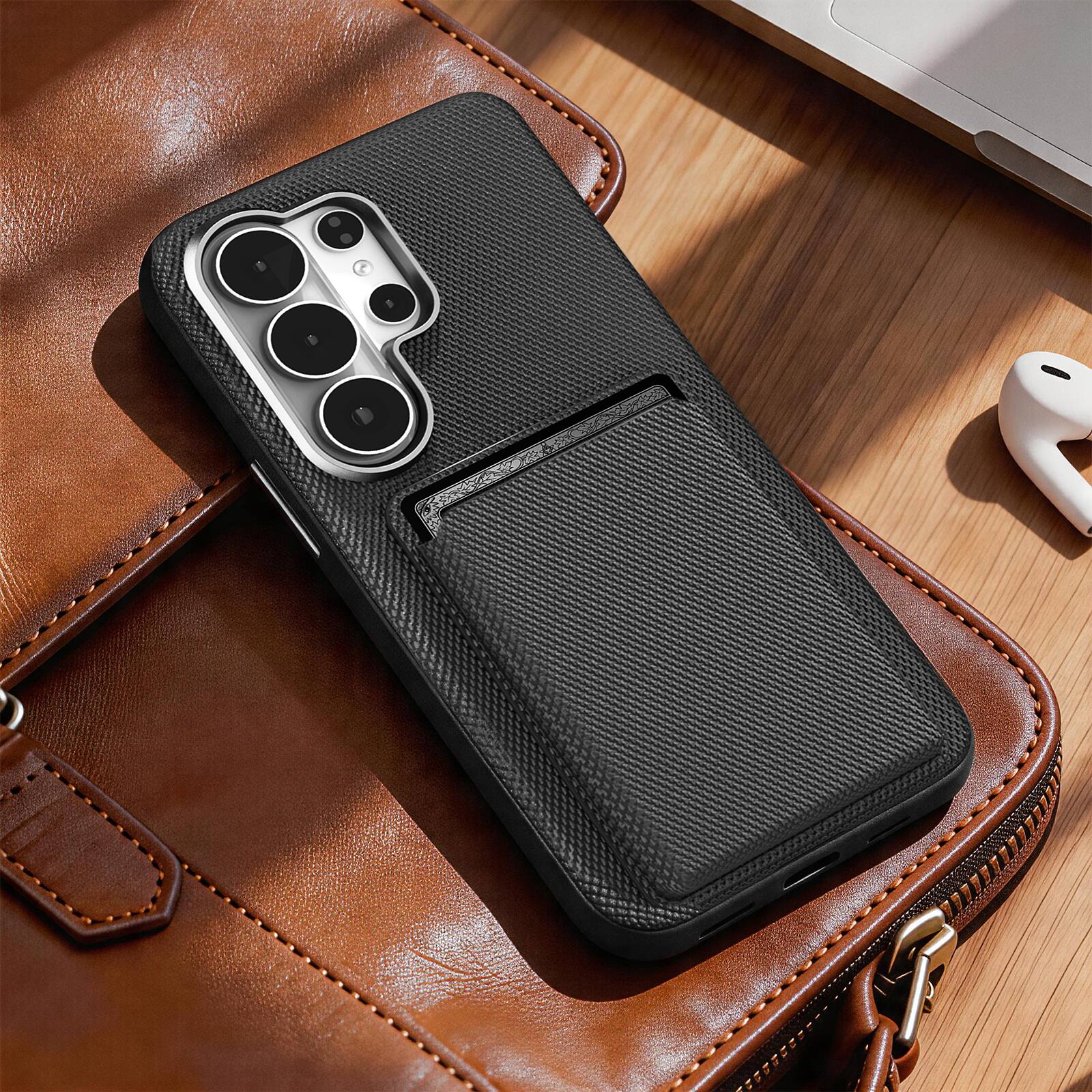 Alt View 6. Dteck - 2-in-1 Wallet Case for Samsung Galaxy S26 Ultra, Slim Shockproof Fabric Hybrid Cover with Magnetic Card Holder - Black.