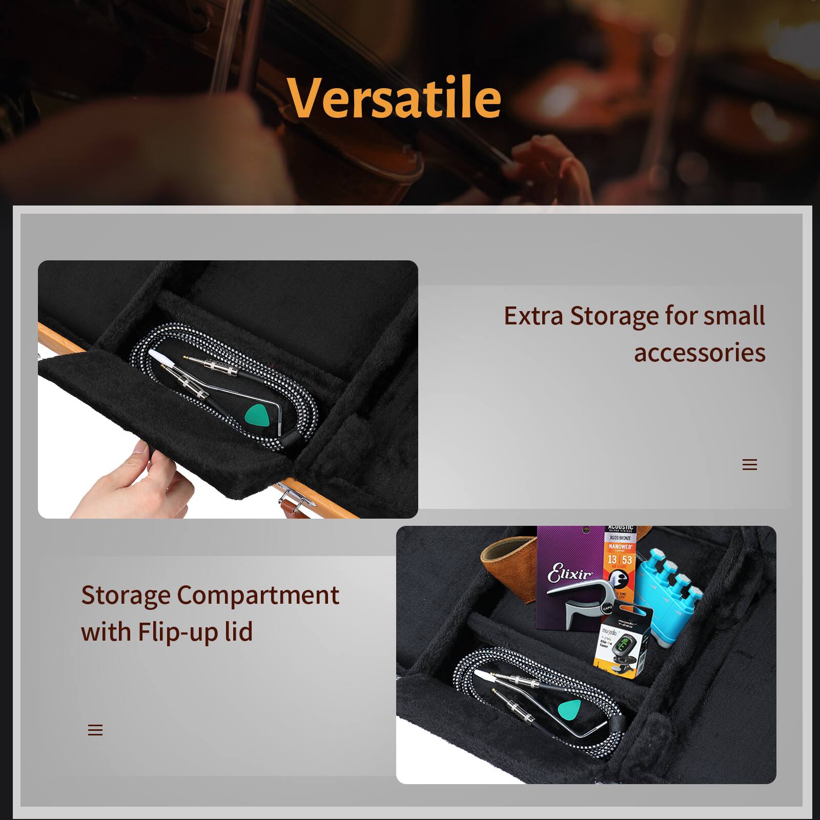 Versatile

Extra Storage for small accessories

Storage Compartment with Flip-up lid