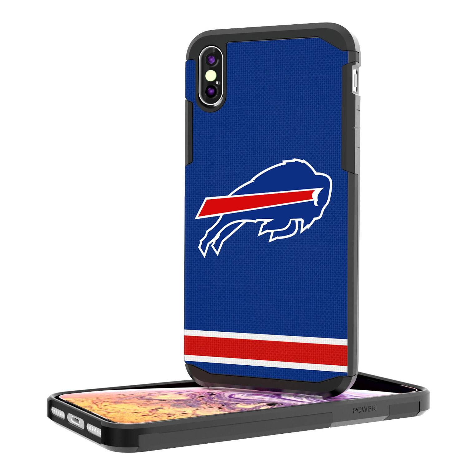 Alt View 1. Keyscaper - Buffalo Bills iPhone Rugged Stripe Design Case - 14 Pro - Multicolor.