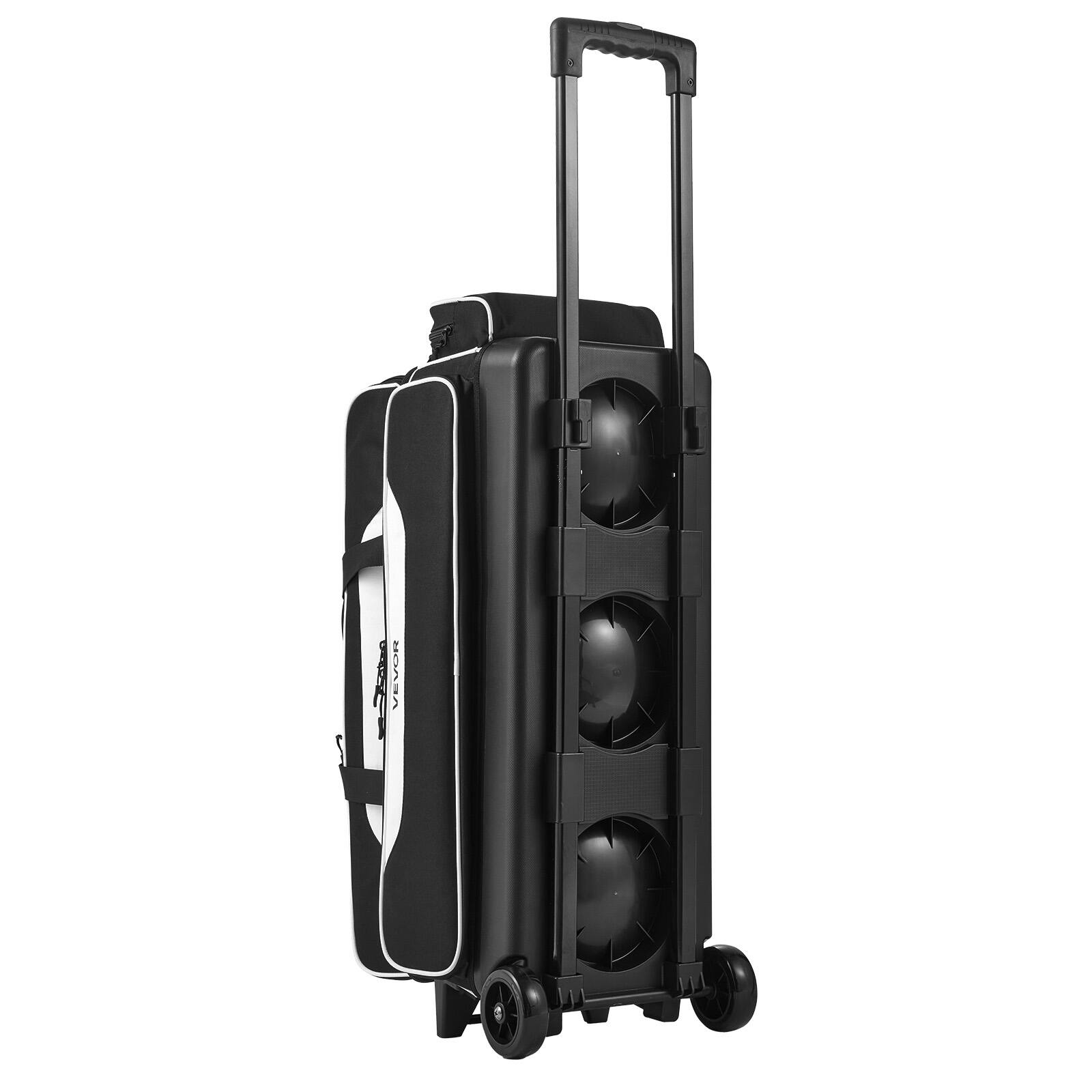 Alt View 5. VEVOR - 3 Ball Bowling Bag Double Roller Bag with Separate Shoe Compartment, for Bowling Shoes (Up To US Men Size 16) - Black;White.