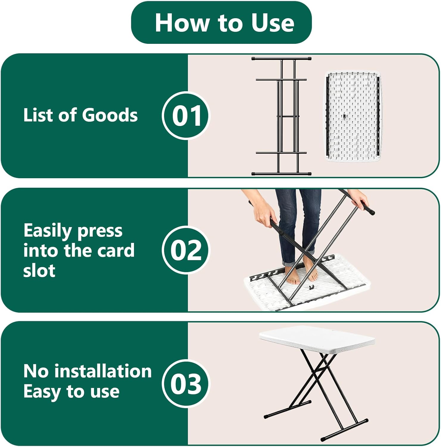 How to Use

01 List of Goods

02 Easily press into the card slot

03 No installation Easy to use