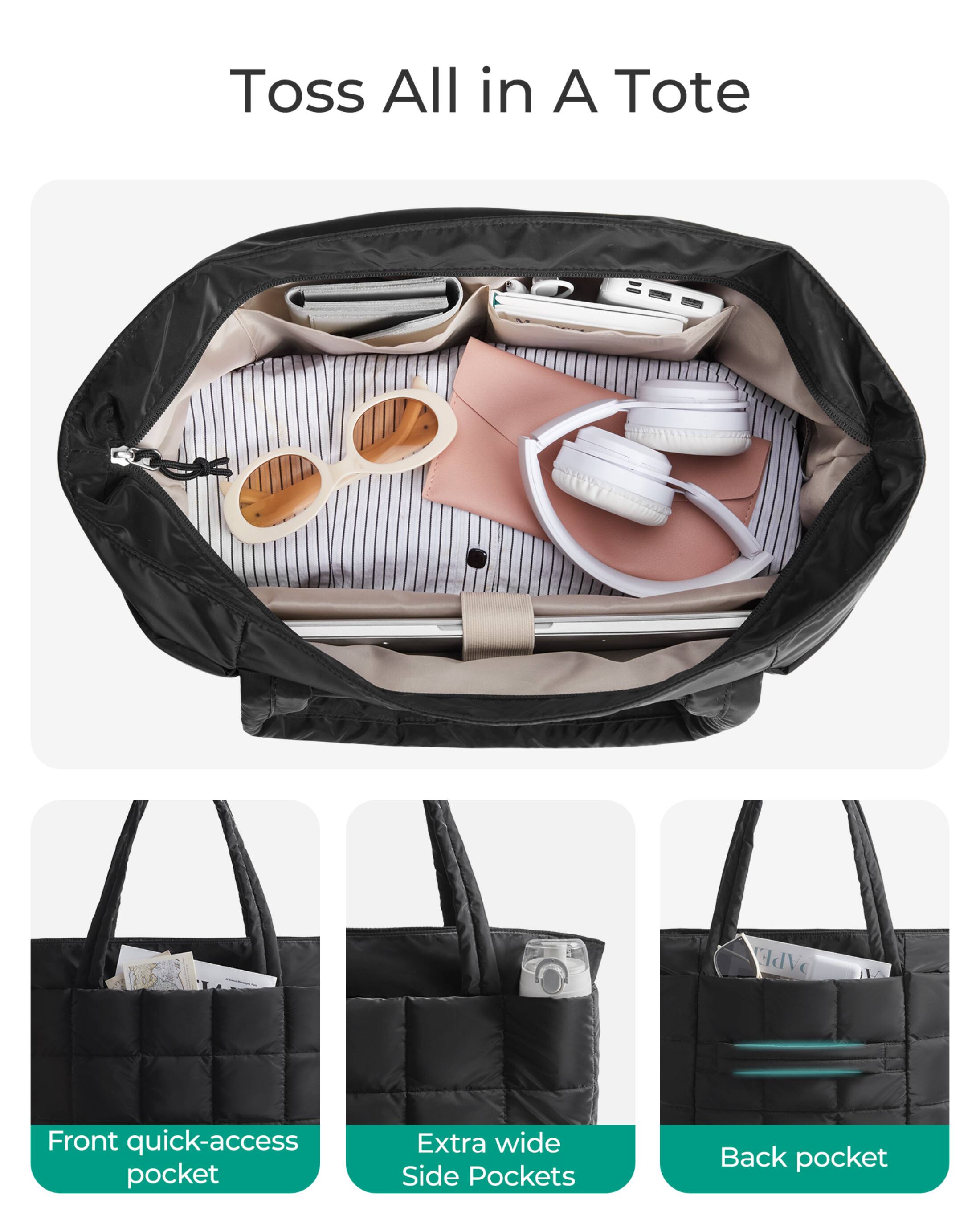 Toss All in A Tote

PAPE

Front quick-access pocket

Extra wide Side Pockets

Back pocket