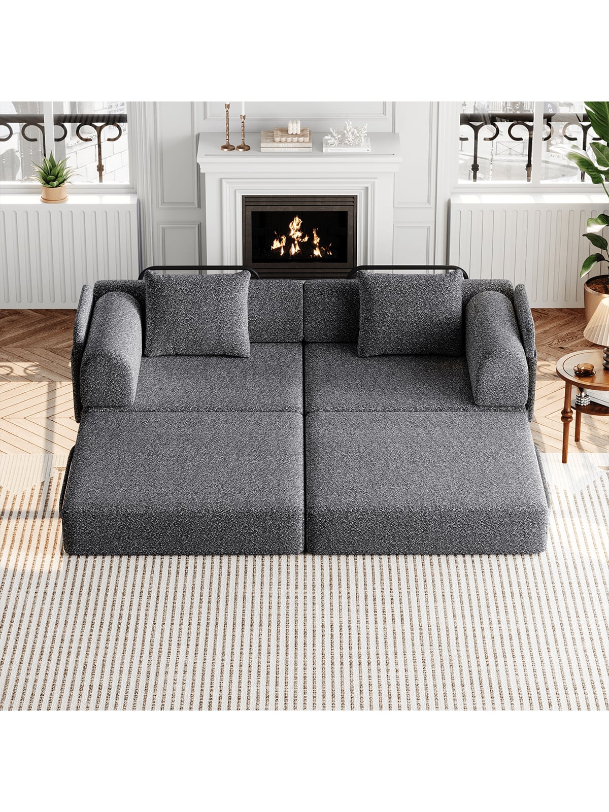 Trinkets Crazed - Convertible Sofa Bed, 72.4" Loveseat Sofa With Storage Pockets Modular Sleeper Couch Chenille Folding Floor Couch - Gray
